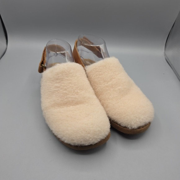 Børn Shoes - Born Kat Clogs Womens 7 Ivory Tan Shearling Leather Sling Back Comfort Cozy
